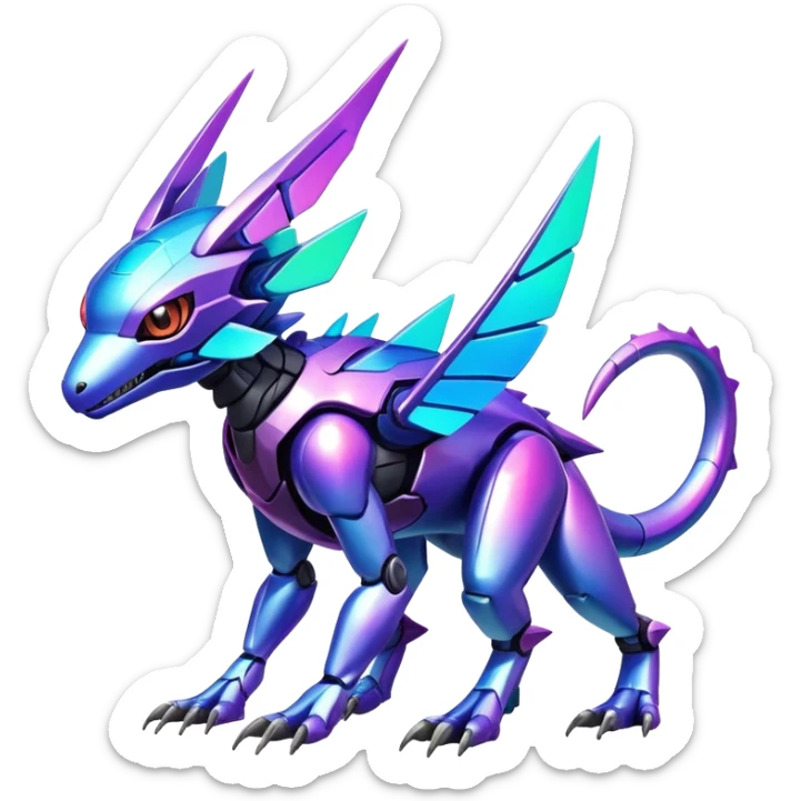  exotic shiny colorful futuristic modern cyber-Fakémon-Digimon-Trico-Vernid-creature sticker