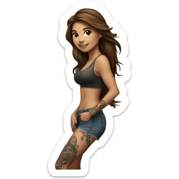 Beautiful tattooed woman long brown hair climbing rocks sticker