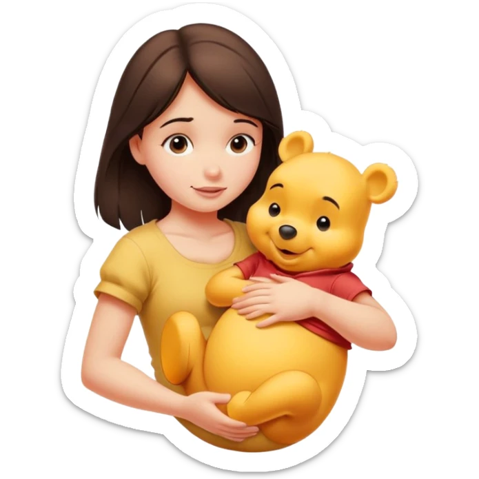 Pretty brunette girl scratching Winnie the Pooh’s belly sticker