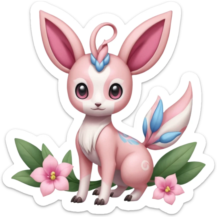 Cute Romantic Realistic  Floral Meloetta-Sylveon-Palkia-Cresselia-Digimon-Pokémon-Fakémon-hybrid-fusion, full body sticker