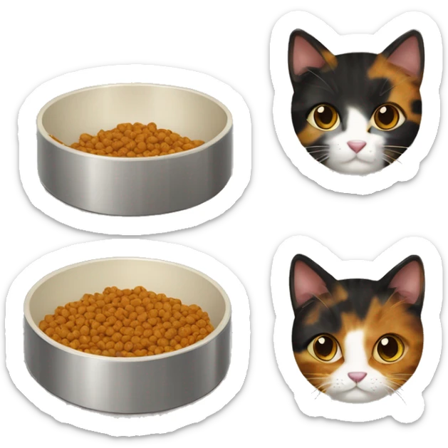 tortoiseshell cat cat food in cat food bowl sticker