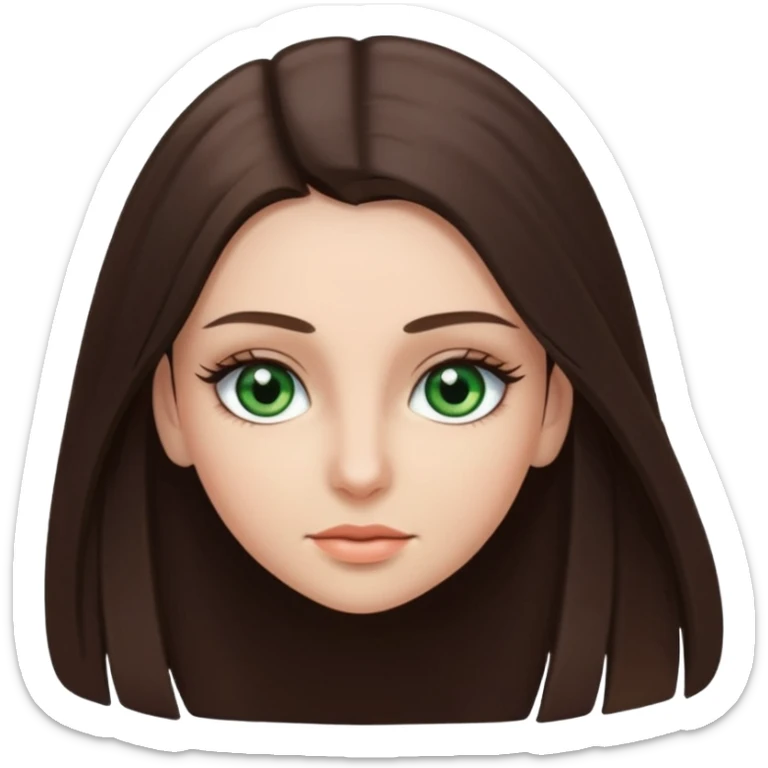 Brunette girl, with long straight hair, eyelashes, and green eyes￼ sticker