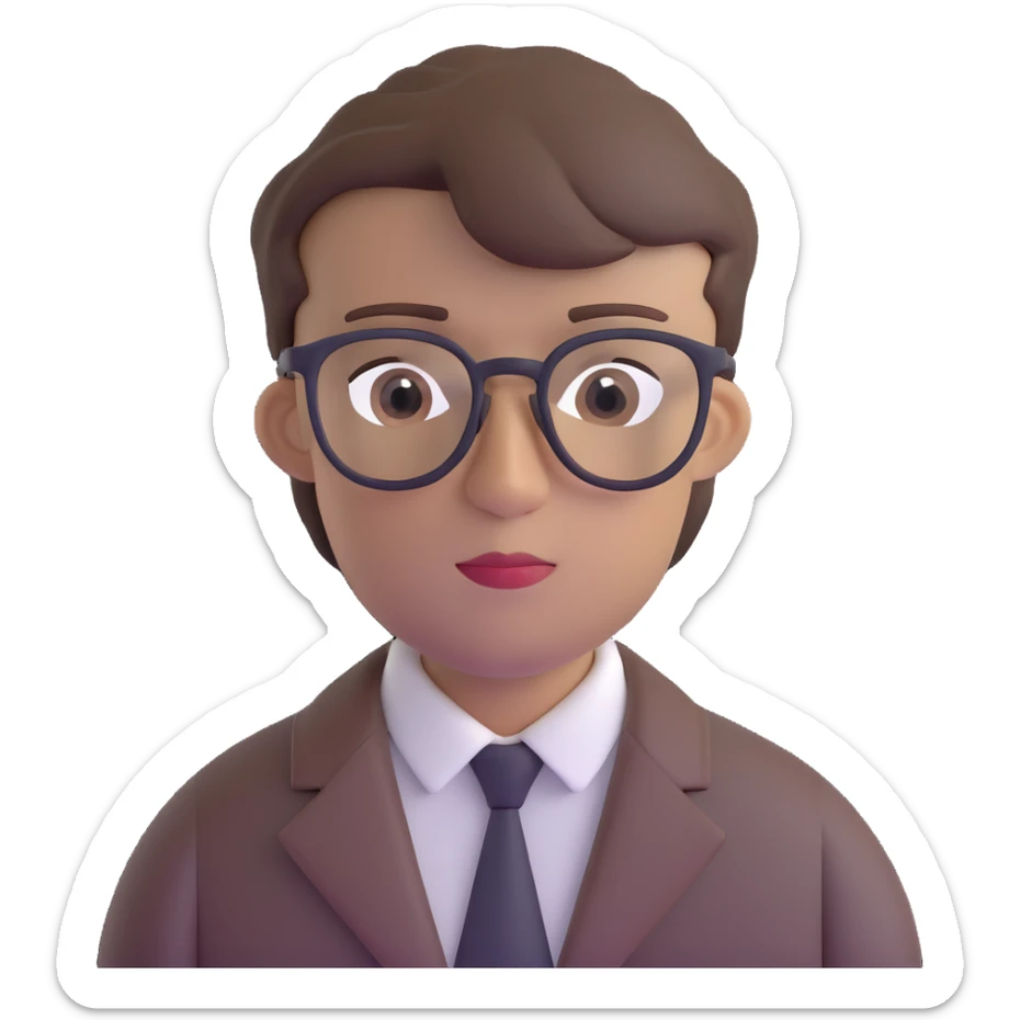 male with glasses, French cut hairstyle, brown hair sticker