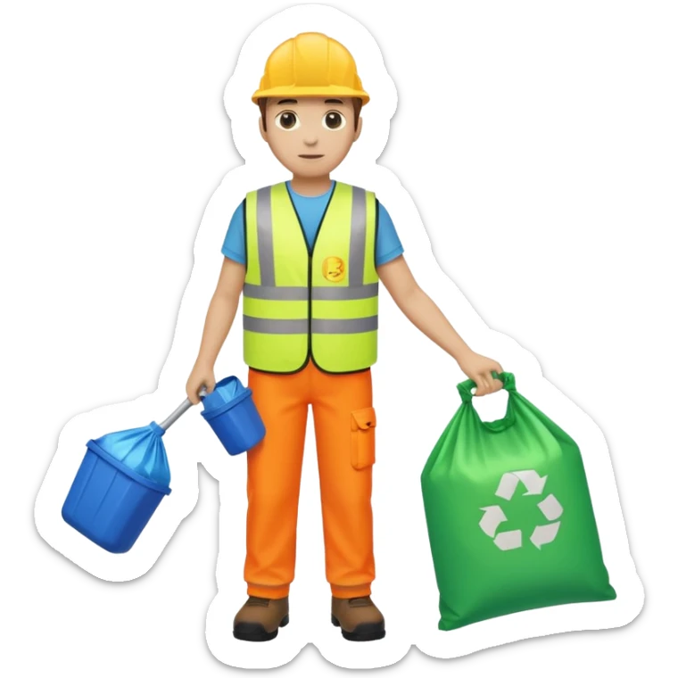 waste-management, neon safety vest, trash picker, cleaning up trash, full body sticker