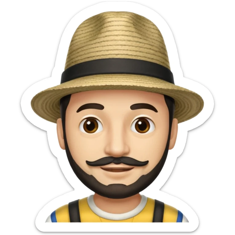 A happy fair skinned Colombian man with some facial hair wearing a black and beige stripped Colombian hat  sticker
