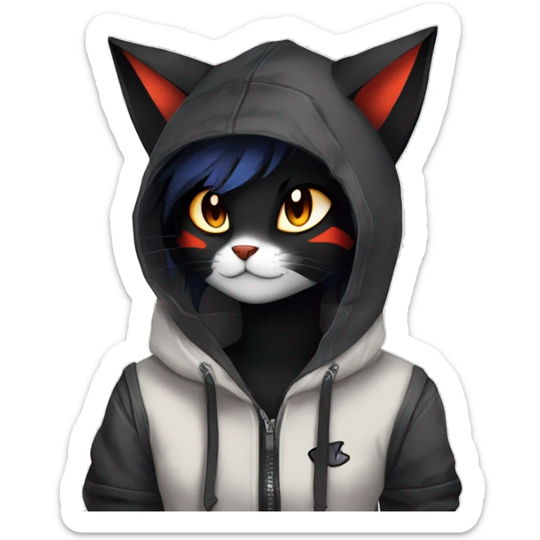 Edgy Shy Anthro boyish cool pretty dark black Litten-Pokémon-cat-fursona techwear sticker