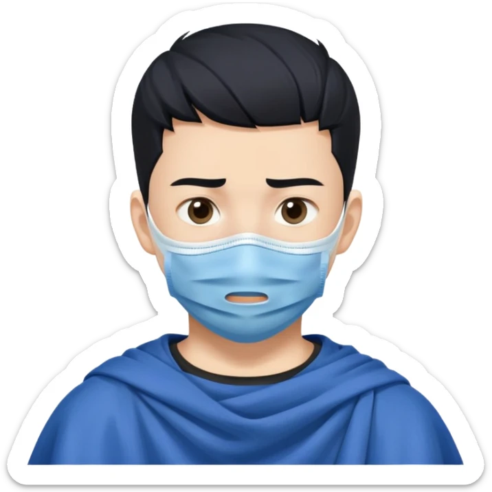 "- Nam
- 15 tuổi
- Da trắng
- tóc cắt cua màu đen
- Đeo khẩu trang vải màu xanh, mặt khó chịu
" sticker