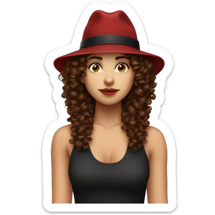girl with brown hair Brown curly-haired woman with a stylish hat, septurn nose piercing with a barbell, wearing red or black. Includes various expressions l thinking sticker