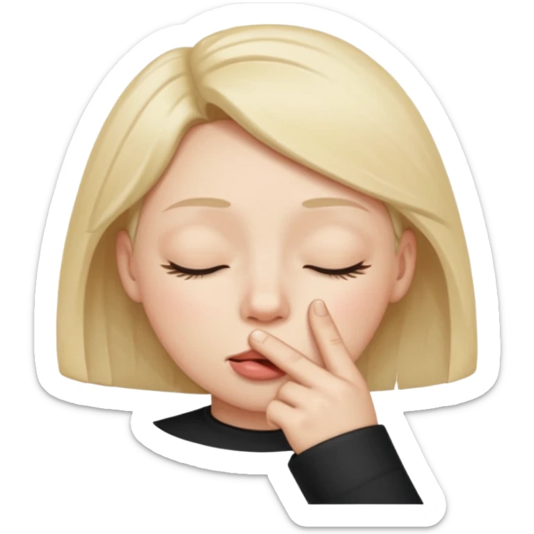 una cara con los ojos cerrados y con un dedo en la boca coqueta  sticker
