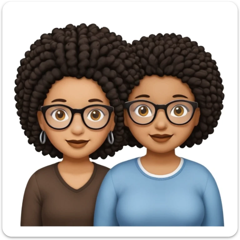 Chubby brown skin girl with glasses, brown eyes, black curly afro and a shorter skinny vrown skin girl with black dreadlocs and brown eyes sticker