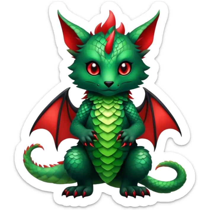 Kawaii Cute Edgy Black Green Red ethereal Fionbri-Vernid-animal-creature full body sticker