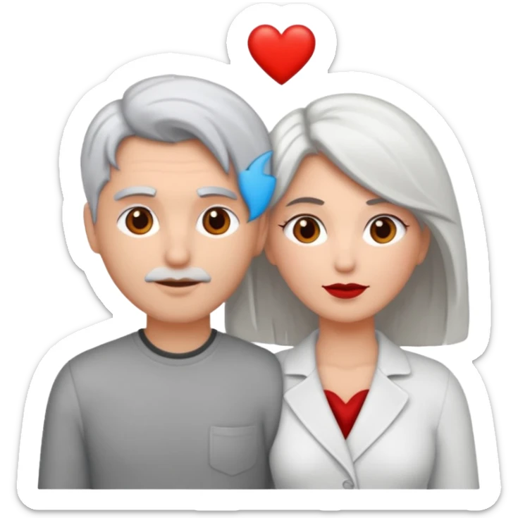 bonjour,
peux-tu générer un émoji d'un couple hétérosexuel, composé d'une femme blanche ayant les cheveux gris clair, accolée à un homme blanc avec les cheveux brun, le tout avec un cœur entre les 2 pour les lier
merci sticker