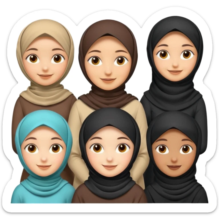make 12 girls with different race, persona, occupation/hobby, and give some with hijab sticker