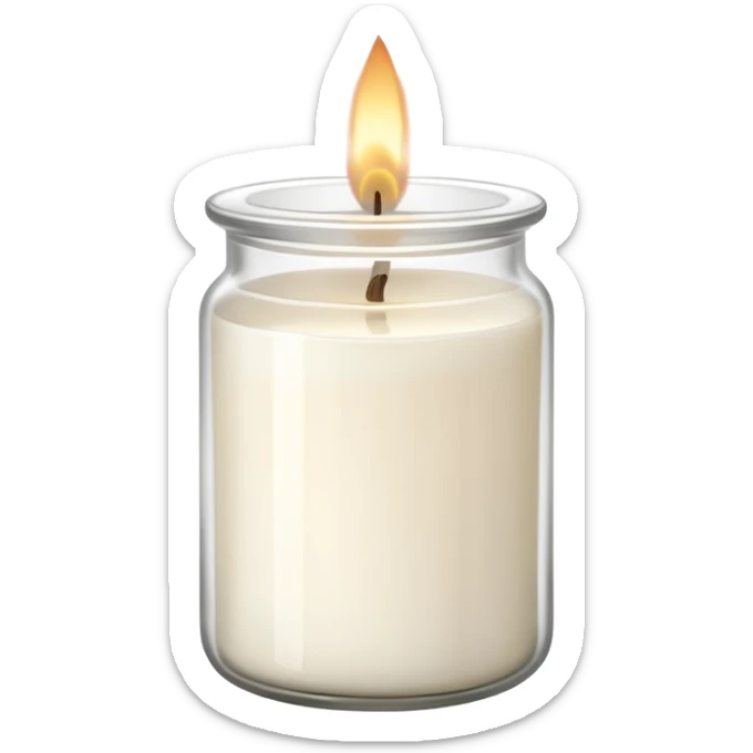 ultra minimal icon of a cream-white candle in a simple glass jar labeled “cotton”, three small flames, clean lines, soft neutral tones, modern elegant vector style, transparent background sticker