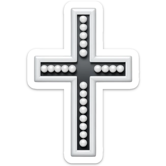 Elegant emoji icon of a white cross made of white beads, glossy surface, subtle shadows, pure white palette, centered sticker