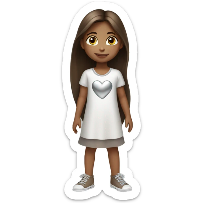 Little girl with straight long brown hair wearing silver heart necklace  sticker