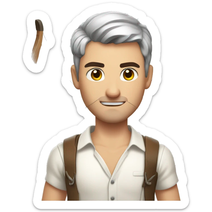 a male archer bending a bow, wearing a white shirt, very short brown hair, bright skin, only show upper part of the body from waist up sticker