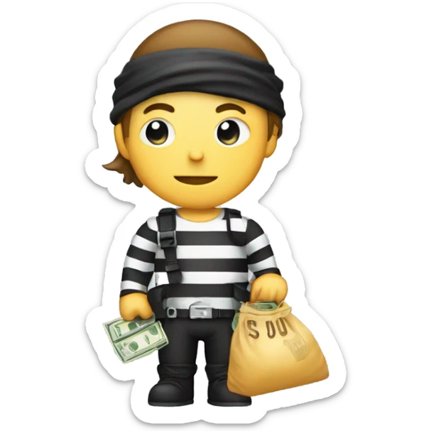 a robber with a black armband, a white-striped shirt and a bag of money sticker