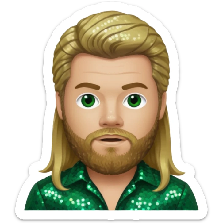 Ryan Dunn from Jackass with long dark blonde hair, dark green sequin outfit sticker