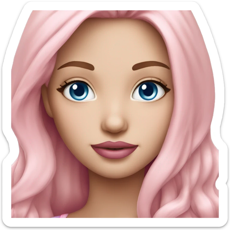 a beautiful girl with fair skin, blue eyes and long soft pink hair, with pink lipstick on her lips. in fashionable clothes sticker