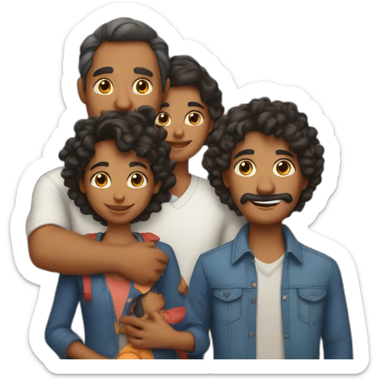 indian family of four with one dad and one son straight hair and one mom and one daughter curly hair sticker