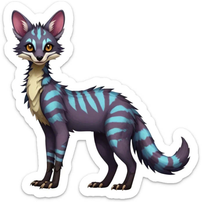 Feral Rare Fantasy dark vibrant Vernid-Sergal-Genet-Trico-species by LiLaiRa, random markings, tufted tail, tufted ears, full body sticker