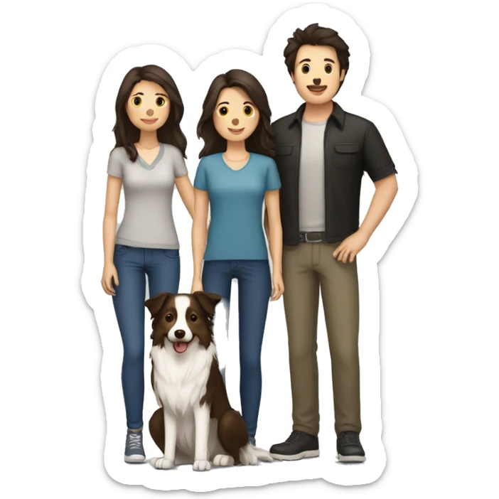 family group consisting of one brunette long hair woman, one brunette short hair man and one border collie sticker