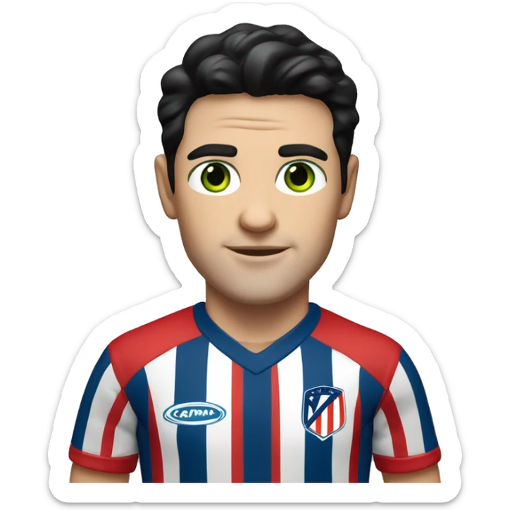 White man with green eyes and black hair Altético de madrid shirt sticker