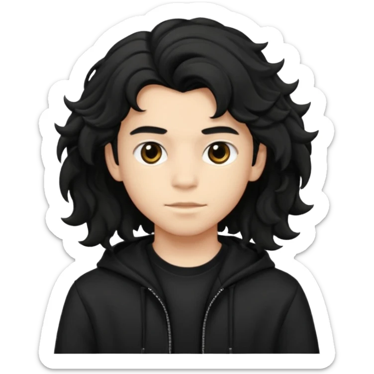 Menino de 15 anos de cabelo preto ondulado volumoso e de roupa preta sticker