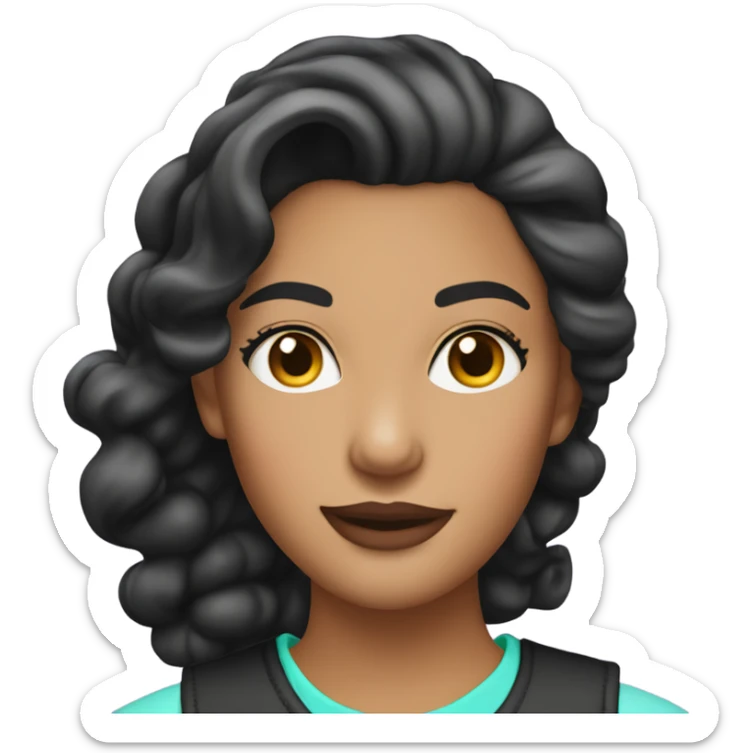 Tanned woman with black hair dressed in 1990s preppy hair, makeup, and neon attire  sticker