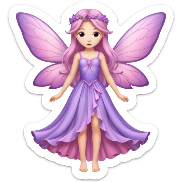 Lilac and pink fairy with wings but you can see her whole body and make her super pretty with long hair and long legs  sticker