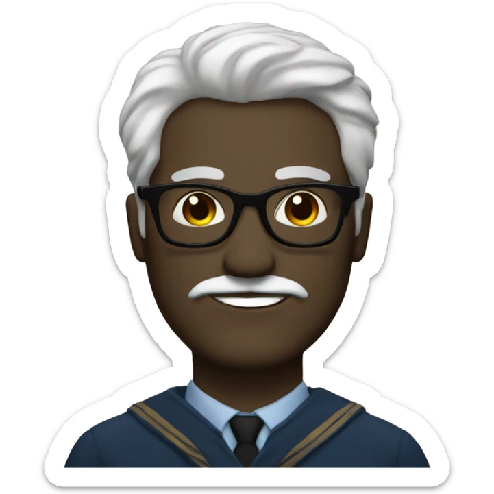 componist, man with white skin,hair is straight and black, a black mustache, glasses, ravenclaw sticker