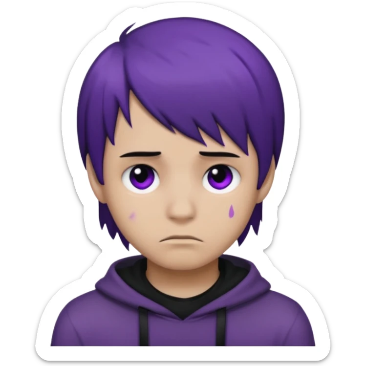 Normal emoji head, but with emo hair and black and purple paint around the eyes like an emo. And it’s looking sad. A boy  sticker