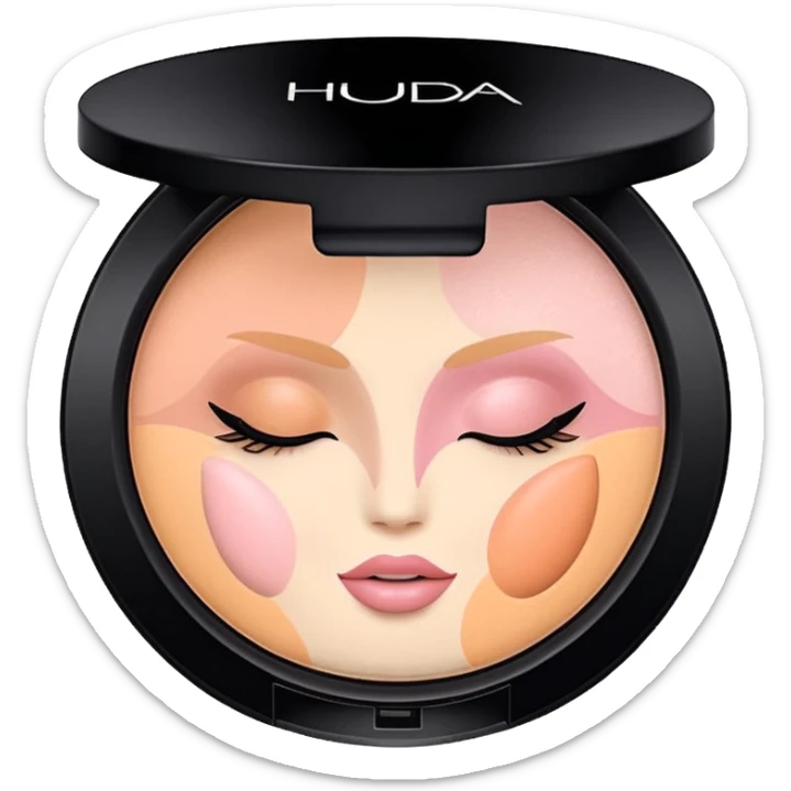 Clean, aesthetic emoji of Huda Beauty loose powder, soft glam vibe, pastel tones, makeup icon style, high quality. sticker