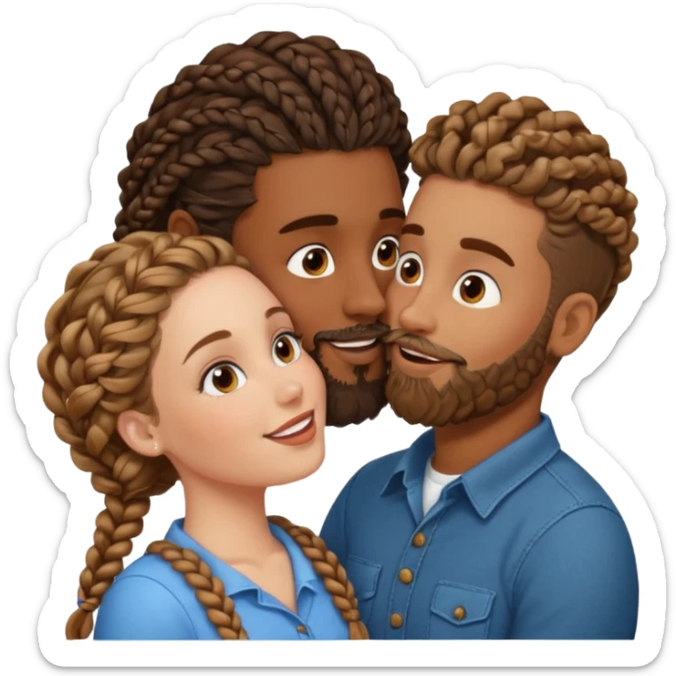 brown skinned man with braids and a beard kissing a white woman with curly brown hair  sticker