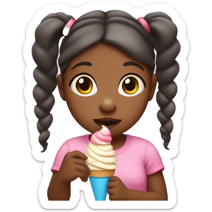 African American three year old girl with pigtails eating ice cream sticker