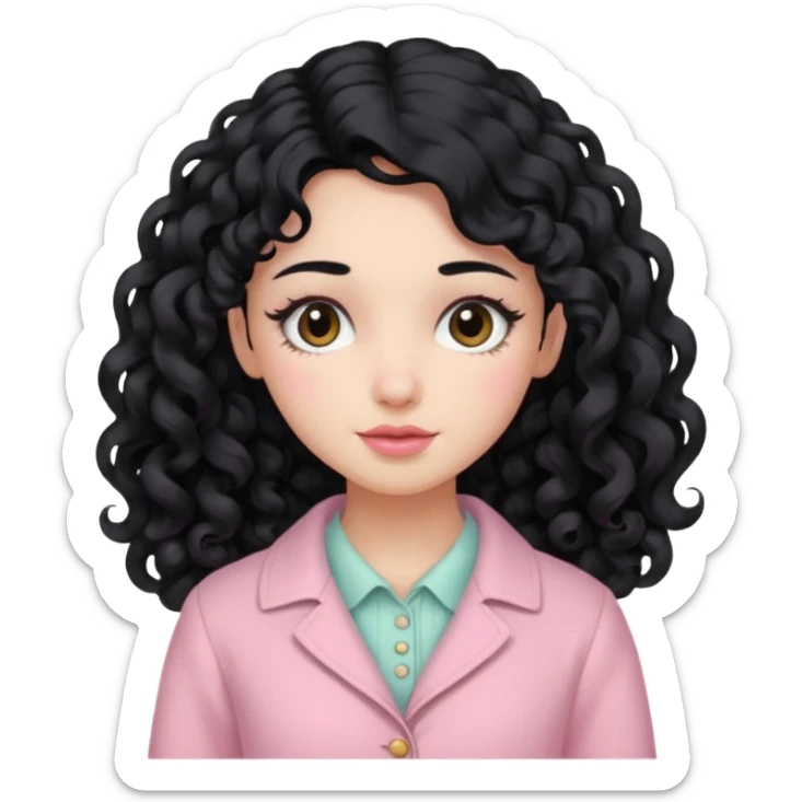 Girl with long curly black hair and vintage pastel pink clothing. sticker