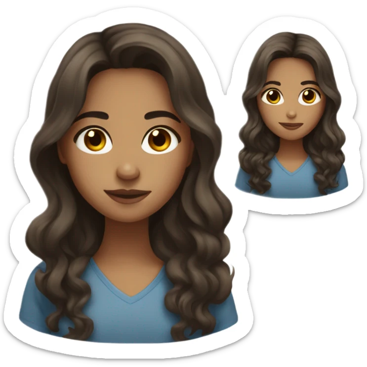 girl with light tan skin and long dark brown wavy hair and brown eyes sticker