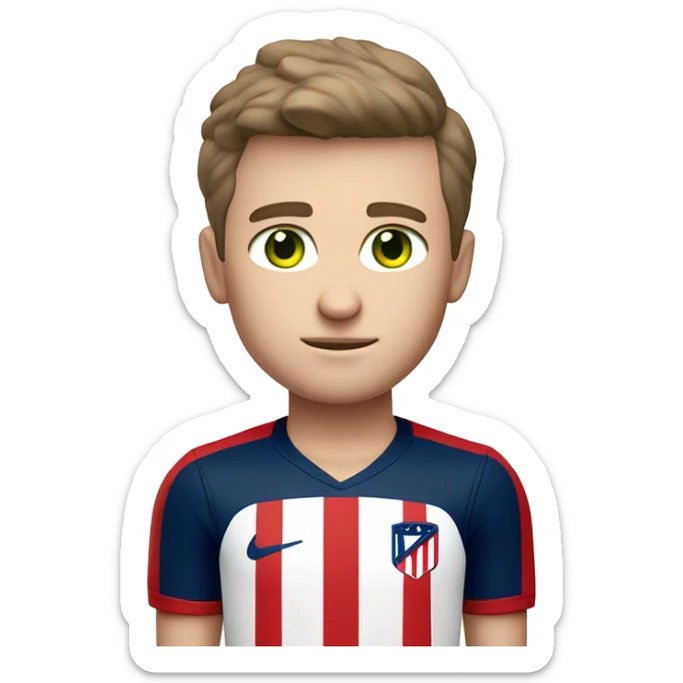 White man with green eyes and brown hair Altético de madrid shirt and black shorts white white Nikes sticker