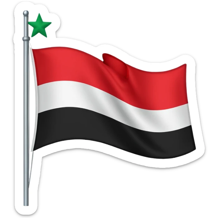 A horizontal tricolour flag of red, white, and black; charged with two green stars at the centre. sticker