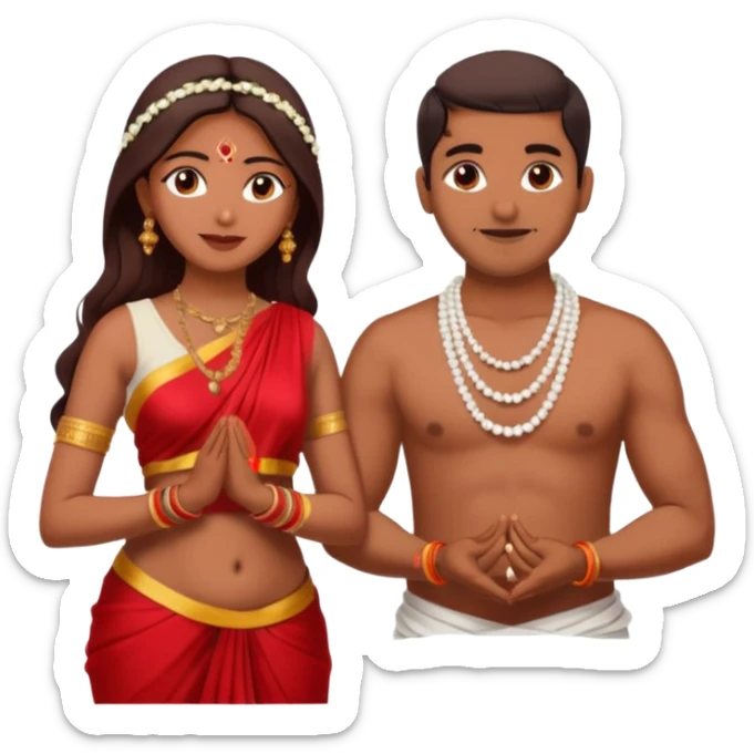 indian woman in saree and indian man in dhoti (shirtless) putting garlands on each other sticker