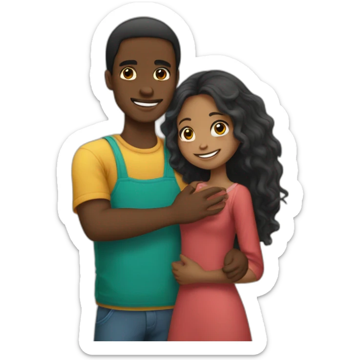 African young man hugging tatar girl with long hair sticker