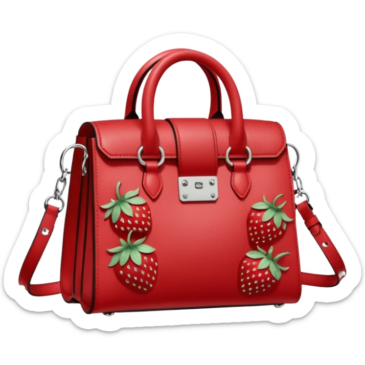 Ultra realistic Alexander Wang bag, in cottagecore strawberry aesthetic print including realistic embellishments, 8k hd quailty  sticker