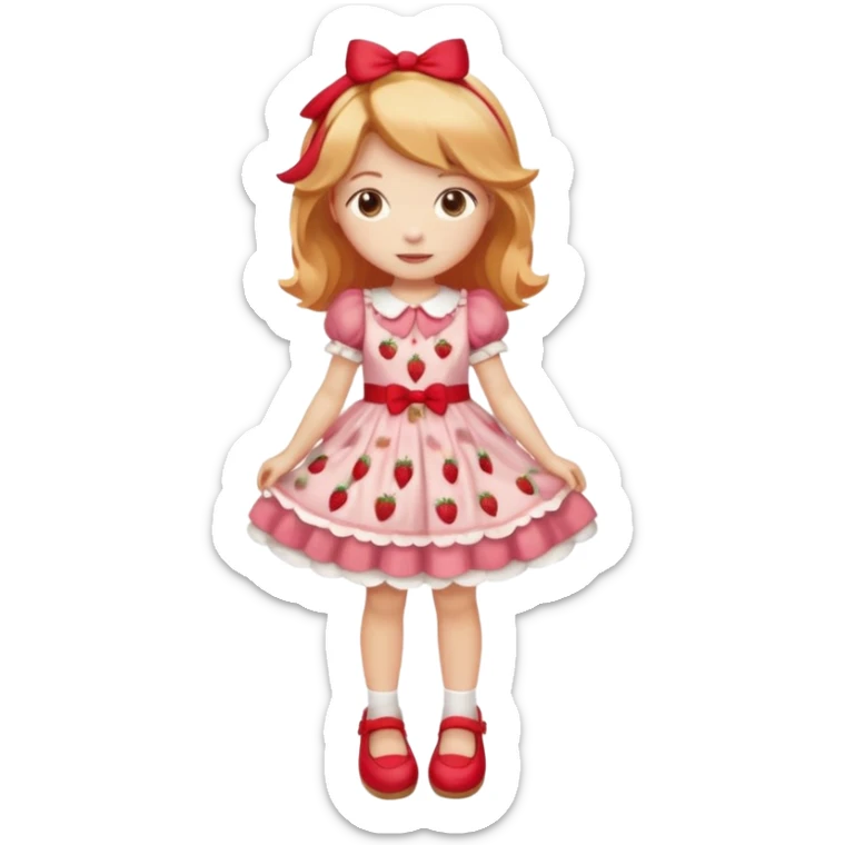 pretty and cute modern day strawberry shortcake full body with red shoes emoji sticker