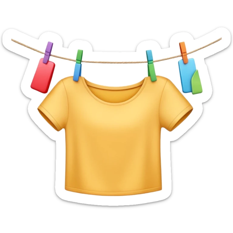 Apple-style 3D emoji of a single human hand hanging a colorful piece of clothing on a clothesline using a clothespin, close-up view, soft shadows, bright and cheerful atmosphere, clean white background.


 sticker