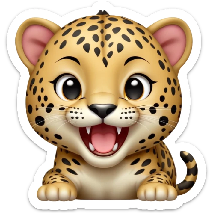 cinematic-realistic-yawning-baby jaguar-portrait-emoji,-head-tilted-slightly-with-a-dramatic,-wide-open-yawn,-showcasing-a-lithe,-graceful-build-with-distinctive-rosette-patterns-and-sleepy,-half-closed-eyes,-simplified-yet-irresistibly-adorable sticker