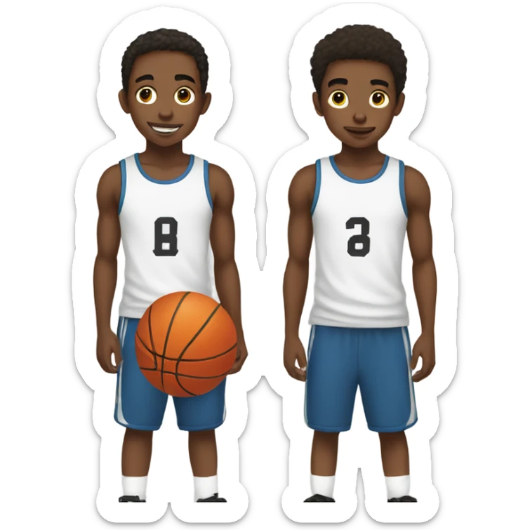 Teen twin boys with basketball and tank tops  sticker