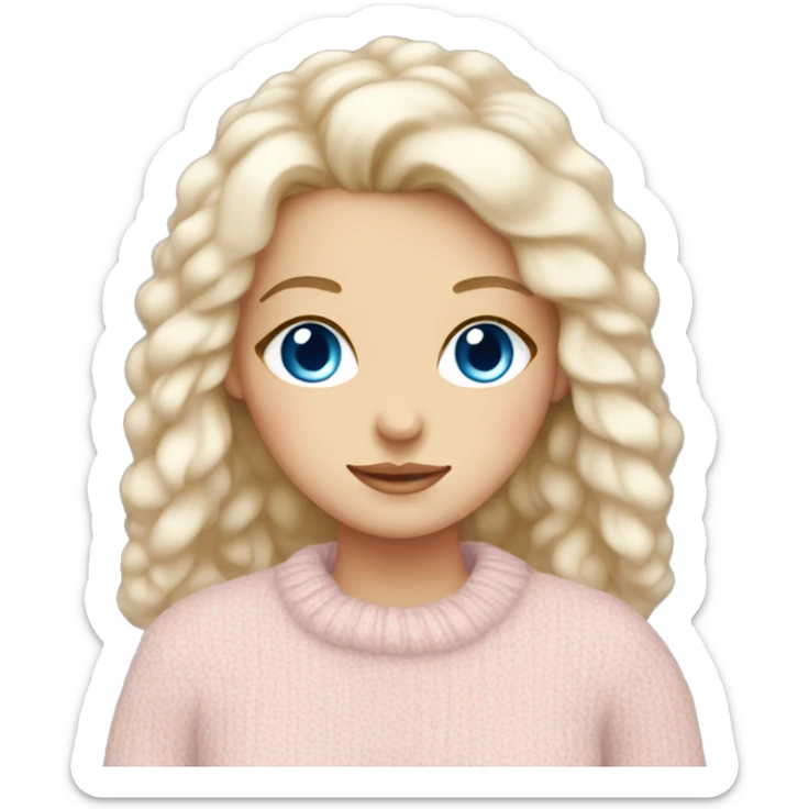 Pretty blue eyed white girl with light pink sweater cozy sticker