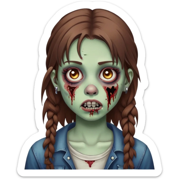 zombie teen girl with brown hair, grunge style, and septum piercing sticker