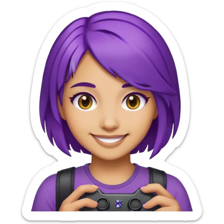 Gamer girl, custom emoji, purple hair, olive skin sticker